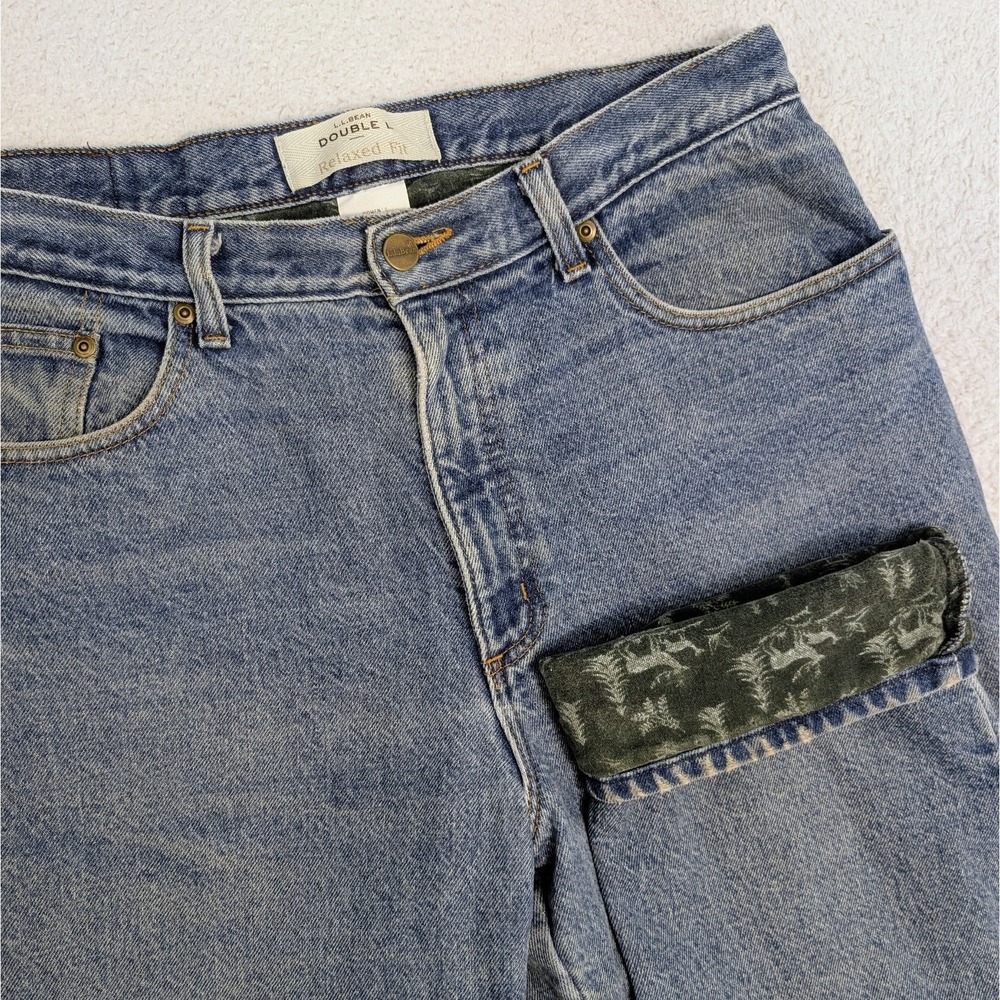 LL Bean Double L Relaxed Fit Jeans Fleece Lined Women's 14 Petite Reindeer
